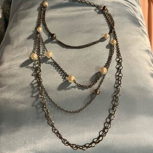 Silver and Cream Multi-Layered Necklace